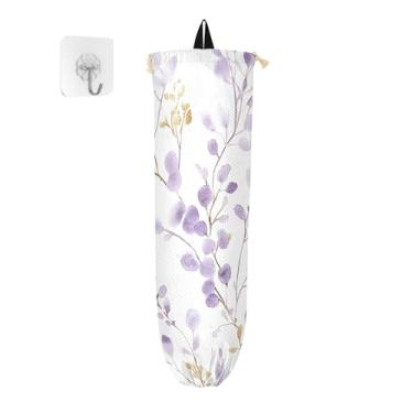 Imagem de xigua Suporte de parede para saco de plástico de flores silvestres em aquarela com cordão, pacote com 2, organizador de sacolas de compras reutilizáveis, decoração para bolsas, meias, roupas íntimas e