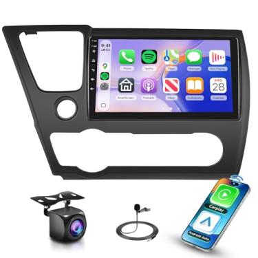 Imagem de Estéreo automotivo 4G + 64G para Honda Civic 2013 2014 2015 2016 2017, rádio sem fio, Carplay Android Auto, tela sensível ao toque IPS de 9 polegadas 1280 x 720P, DSP 32EQ, 5.0Bluetooth, câmera de