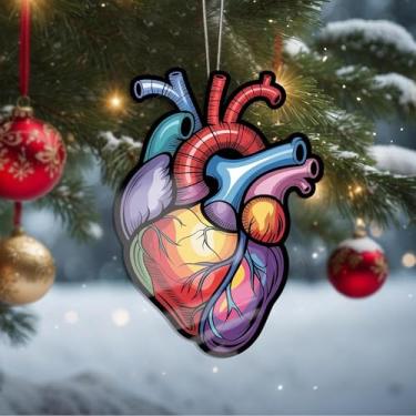 Imagem de Enfeites de Natal para pendurar em cristal de coração, enfeites de árvore de Natal feitos à mão, decoração de carro e casa - presente de Natal, decoração de artesanato em acrílico, ideias de troca de