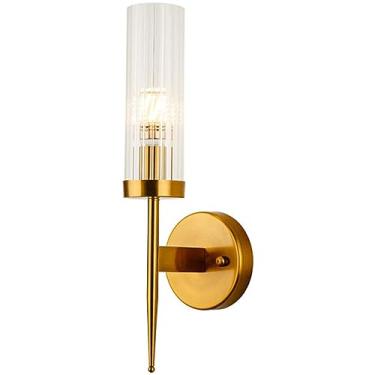 Imagem de Arandela de parede LED com base dourada em latão e cristais, luminária de parede de cristal para quarto, cabeceira ou escritório.