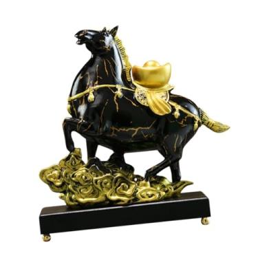 Imagem de FLCPJGV Estátua de Cavalo Feng Shui, Estatueta de Resina, Centro de Mesa, Escultura de Animal, Ornamento para Lareira, Ou Entrada, Ouro Negro, Tamanho real