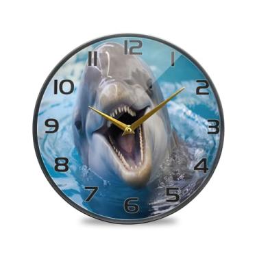Imagem de YETTASBIN Relógio de parede acrílico golfinho - Silencioso, sem tique-taque, operado por bateria, relógio redondo decorativo criativo para cozinha, sala de estar, banheiro, decoração de escritório em