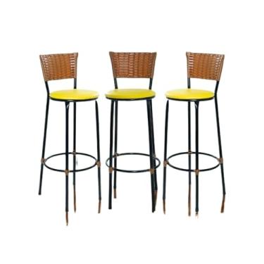 Imagem de KIT 3 BANQUETAS BANCO ALTO DE COZINHA AREA GOURMET MOVEIS DE JUNCO | Design Rústico e Confortável(3.bq.alta.imbuia/amarelo)