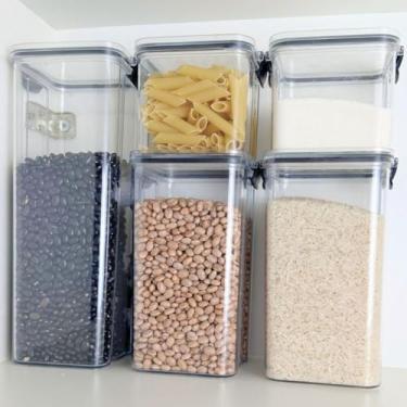 Imagem de Kit 5 Potes Herméticos Acrílico Cristal com Trava Empilháveis para Mantimentos Cozinha Organizada