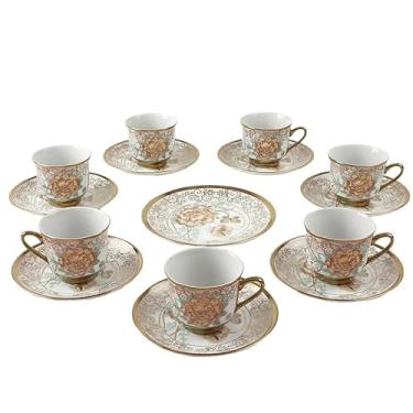 Imagem de Xícara de café kit com 12 peças de Cerâmica e porcelana kit xicaras com pires(Rosa Branca Ks)