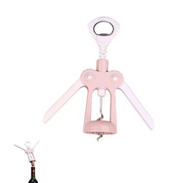 Imagem de PLAYTHROUGH Saca-rolhas de asa, abridor de garrafas de vinho com alça ergonômica para bar doméstico, multifuncional (rosa)