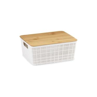 Imagem de Cesto Organizador com Tampa para Geladeira, Plástico Transparente/Branco, 23,5x16,5x14cm, com Cesta Divisória, 570g