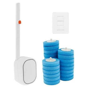 Imagem de Escova de vaso sanitário descartável com 24 esponjas de substituição, escova de limpeza de vaso sanitário montada na parede, sistema de limpeza de banheiro higiênico para pia, banheira e lavatório