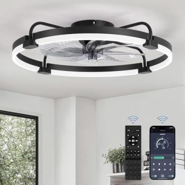 Imagem de LEDIARY Ventiladores de teto com luzes e controle remoto, ventilador de teto de perfil baixo de 61 cm com luz, lustre regulável de 3000-6000 K, luz de ventilador de LED, 6 velocidades de vento