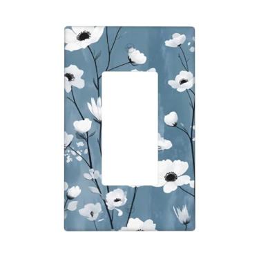 Imagem de Indokyeyqaz Placa decorativa para interruptor de luz branca com flores únicas, 1 interruptor de gangue e capas de tomada 6,9 cm x 11,2 cm para quarto, banheiro, cozinha, decoração de casa