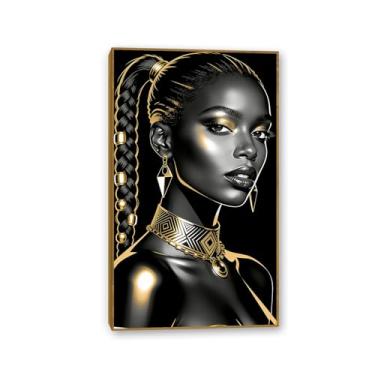 Imagem de Arte de parede em tela de mulher negra, pôsteres de fotos de mulheres negras, pintura impressa para sala de estar, quarto, decoração de casa, pronto para pendurar, 30 x 52 cm (12 x 21 pol), cor teca