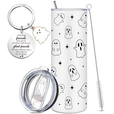 Imagem de Teenyyou 2 peças de melhores presentes de amizade, copo assustador de 590 ml com tampa e palha, chaveiro de fantasma engraçado, presente de aniversário para mulheres, amigas, presentes de Natal