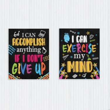 Imagem de 2 peças de pôsteres de parede com mentalidade de crescimento de quadro-negro para decoração de quarto estética, "I Can Accomplish Anything", impressões motivacionais de arte de parede, decorações de