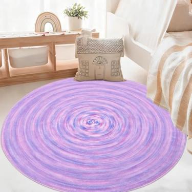 Imagem de Lacomfy Tapete pastel, redondo, roxo, 1,5 m, para quarto de meninas, sala de jogos, berçário, círculo, moderno, abstrato, colorido, tapete infantil, antiderrapante, lavável, gradiente, para sala de