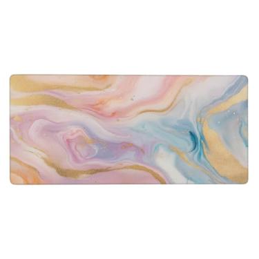Imagem de Tapete de mouse grande colorido abstrato mármore impermeável protetor de mesa estendido para computador tapete de base de borracha antiderrapante para escritório, computador, teclado, laptop e mesa de