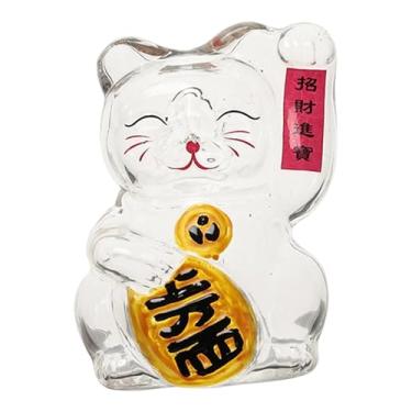 Imagem de Generic Cofrinho de Porquinho Gato da Sorte em Vidro, Organizador em Forma de Estatueta, Cofrinho Transparente para Adultos e Crianças, Ouro