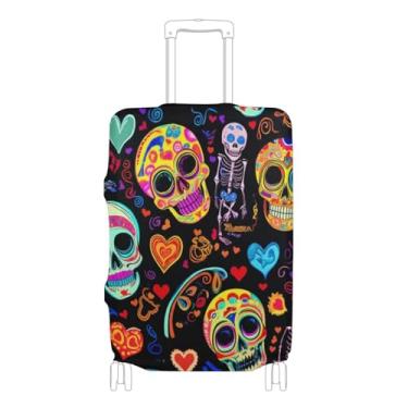 Imagem de Joisal Capa protetora de bagagem preta com caveiras coloridas vibrantes e fofas capas personalizadas engraçadas essenciais para férias, P, serve para capa de 45 a 50 cm, Crânios coloridos vibrantes