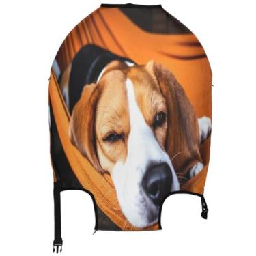Imagem de Joisal Capas de mala para protetor de bagagem, estampas protetoras, presentes de viagem, manga de bagagem, desenho fofo, marrom, beagle, cachorro, Lindo cachorro Beagle marrom de desenho animado, L