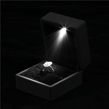 Imagem de Generic Caixa de Armazenamento de Anel Iluminada por LED Expositor de Anel Elegante para Anéis de Noivado e Casamento, Material de, Pelúcia Preta, Acabamento Fino, Armazenamento de Joias (Preto)