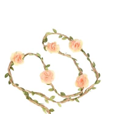 Imagem de Envoltório de braço de flor de fada, faixa de cabelo, videira floral de linho colorido para chapéu de palha, fantasia cosplay, festa, decoração faça você mesmo, 1 m (pêssego)