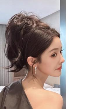 Imagem de 1 peça de extensões de cabelo humano real com clipe de rabo de cavalo alto para mulheres, extensões de cabelo encaracolado preto acastanhado com clipe macio em extensões de cabelo humano