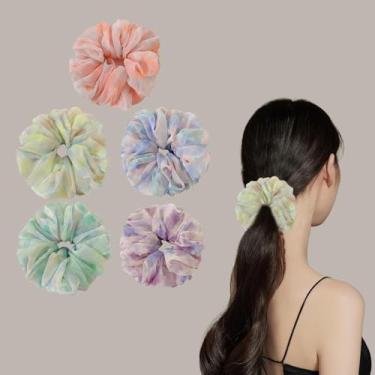 Imagem de 5 cordas de cabelo – laços de cabelo elásticos com design elegante para segurar o rabo de cavalo seguro e sem danos