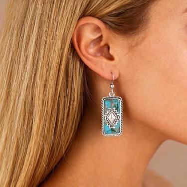 Imagem de Brincos de faroeste para mulheres, turquesa, quadrados, joias modernas, roupas de concerto, presente exclusivo para amantes de música, presentes de amizade, dia dos namorados
