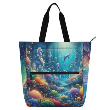 Imagem de GAIGEO Bolsas de trabalho femininas Magic Sea World, bolsa escolar de lona, bolsa para professores com compartimentos