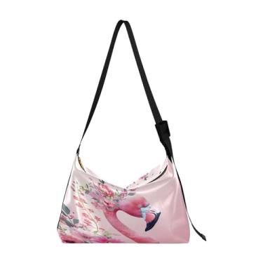 Imagem de GAIGEO Bolsa de ombro feminina Ovos de Páscoa com coelhos aquarela, bolsa de ombro, bolsa transversal de couro sintético, Flamingo rosa com flores - 3, One Size