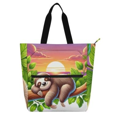 Imagem de Bolsas de trabalho fofas de preguiça dormindo para mulheres, bolsas de lona para faculdade, escola, uso diário, livros, presentes