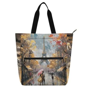 Imagem de Bolsa feminina Eiffel Paris com pintura artística, bolsa de tecido de lona, bolsa de tecido escolar universitária, presente para amantes de livros