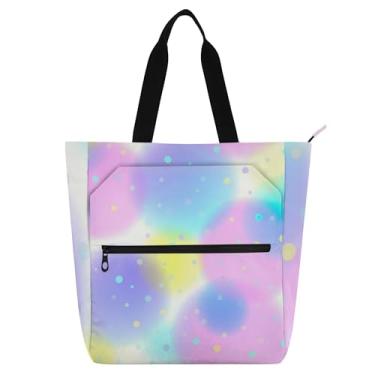 Imagem de GAIGEO Sacola feminina de lona pastel para trabalho, praia, livro, bolsa com zíper, bolsa de viagem com compartimentos