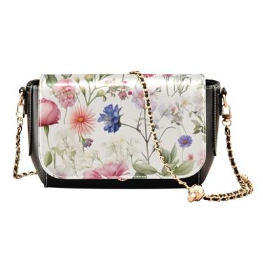 Imagem de Bolsa tiracolo feminina de couro rosa com morango na moda, bolsa tiracolo ajustável, bolsas tiracolo de couro femininas, Aquarela com muitas lindas flores - 4, One Size