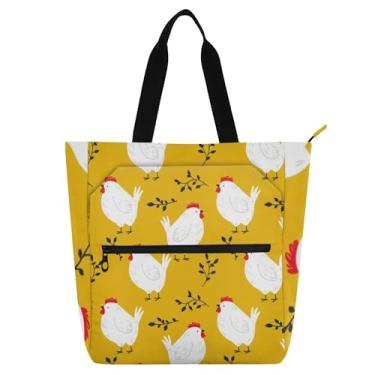 Imagem de Sacolas de trabalho amarelas brancas de galinhas de desenho animado para mulheres, bolsas de tecido de lona, bolsas médias universitárias, bolsas médias, presente para amantes de livros