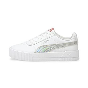 Imagem de PUMA Tênis infantil unissex Carina, Branco/prata - rosa, 3 Little Kid