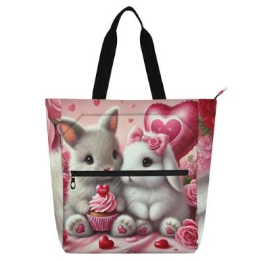 Imagem de GAIGEO Linda bolsa de mão com estampa de cupcake de coelhinho para crianças, mulheres, escola, trabalho, praia, viagem, bolsa com zíper