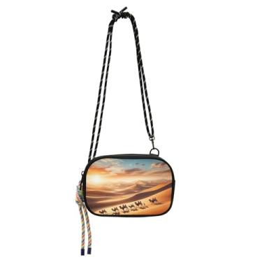 Imagem de TSENQUE Bolsa feminina pequena transversal carteira para iphone bolsa feminina linda viagem sobre o ombro bolsas deserto animais cenário