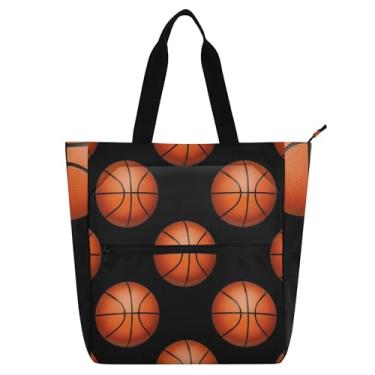 Imagem de GAIGEO Bolsa feminina de basquete preta para trabalho, lona, praia, livro, com zíper, bolsa carteiro com compartimentos