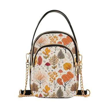 Imagem de Bolsa tiracolo feminina branca com bengala doce de Natal, bolsa transversal pequena com alça, bolsa de ombro transversal para mulheres, Folhas de outono são exibidas-1, One Size