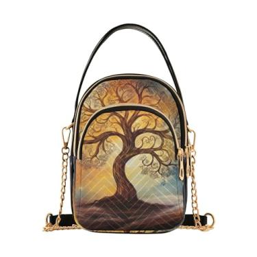 Imagem de Bolsa tiracolo feminina girassóis em amarelo, bolsa de ombro feminina, bolsa de ombro feminina, Árvore cósmica no céu noturno estrelado - 2, One Size