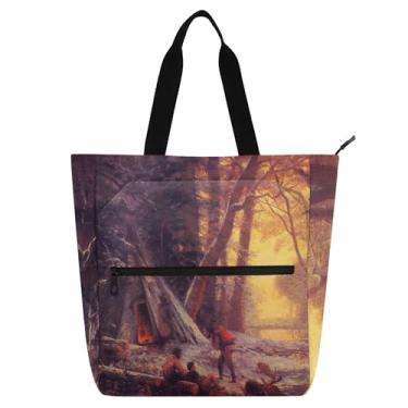 Imagem de GAIGEO Bierstadt Albert Moose Hunters Bolsa de trabalho feminina de lona de praia com zíper, presente infantil fofo para amantes de livros