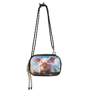 Imagem de TSENQUE Bolsa feminina pequena bolsa transversal fofa porco margarida carteira de telefone bolsas de mão com estampa fofa bolsas de ombro