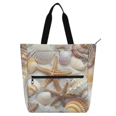 Imagem de GAIGEO Bolsa feminina Sea Shells Starfish para trabalho, lona, praia, escola, bolsa carteiro com compartimentos