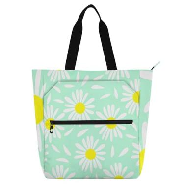 Imagem de Bolsa feminina margarida verde menta para trabalho, lona, bolsa de tecido, faculdade, escola, utilitário, escritório, livros, presentes