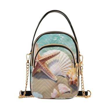 Imagem de GAIGEO Bolsa feminina de outono laranja com alça de ombro, bolsa tiracolo feminina, Estrelas e conchas na praia-2, One Size