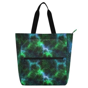 Imagem de GAIGEO Cosmic Nebula Verde Bolsas de Trabalho para Mulheres Sacolas de Pano de Lona Faculdade Escola Utilitário Escritório Presente para Amantes de Livros Bolsas