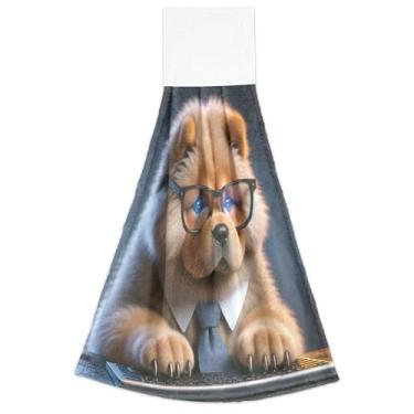 Imagem de Joisal Toalhas de mão Chow Chow Filhote de cachorro fofo para cozinha com laço para pendurar no forno conjunto de 2 toalhas de cozinha decorativas macias e absorventes, 46 x 35 cm