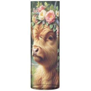 Imagem de Vasos cilíndricos decorativos florais de vaca Highland para flores, vaso de flores redondas, estampa personalizada, decoração moderna de quarto, 30 cm x 9,9 cm