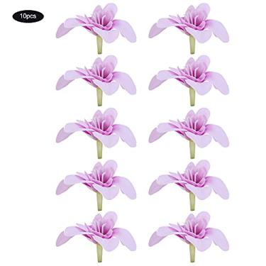 Imagem de Ainoli 10 unidades de flores falsas de orquídea artificial simulam floral para decoração de guirlanda de noiva de casamento (Roxo claro)
