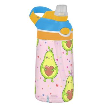 Imagem de Garrafa de água fofa de abacate Happy Faces infantil com canudo 473 ml Tritan 473 ml Garrafa de água de plástico portátil à prova de vazamento copos de viagem para crianças, reutilizáveis, alça de